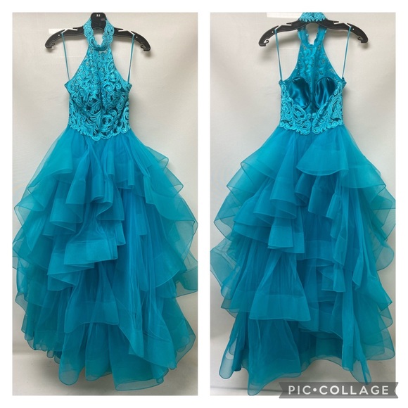 Ellie Wiled by MonCheri sleeveless tulle and lace halter gown - Picture 6 of 10